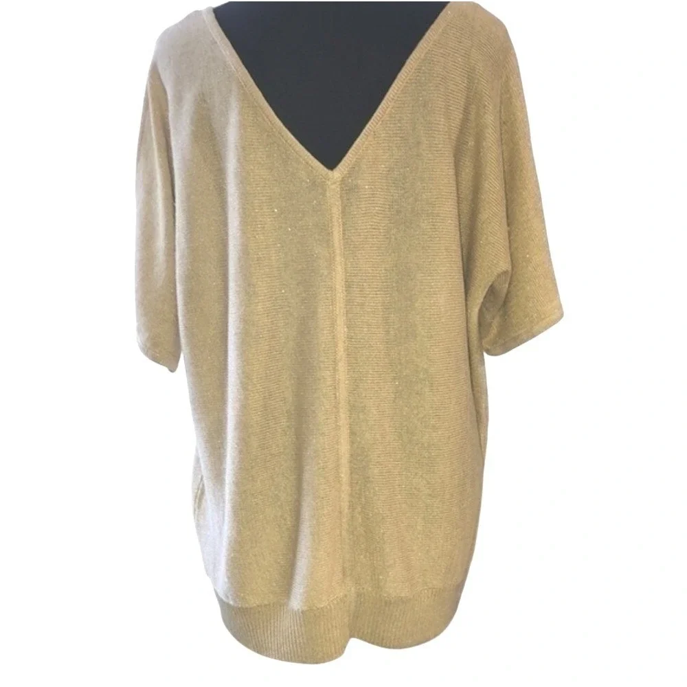 J.Crew Linen Blend Metallic Shimmer‎ Knit V-Back Sweater Gold Women's Medium